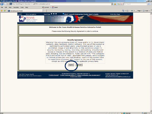 Screenshot of Security Agreement page